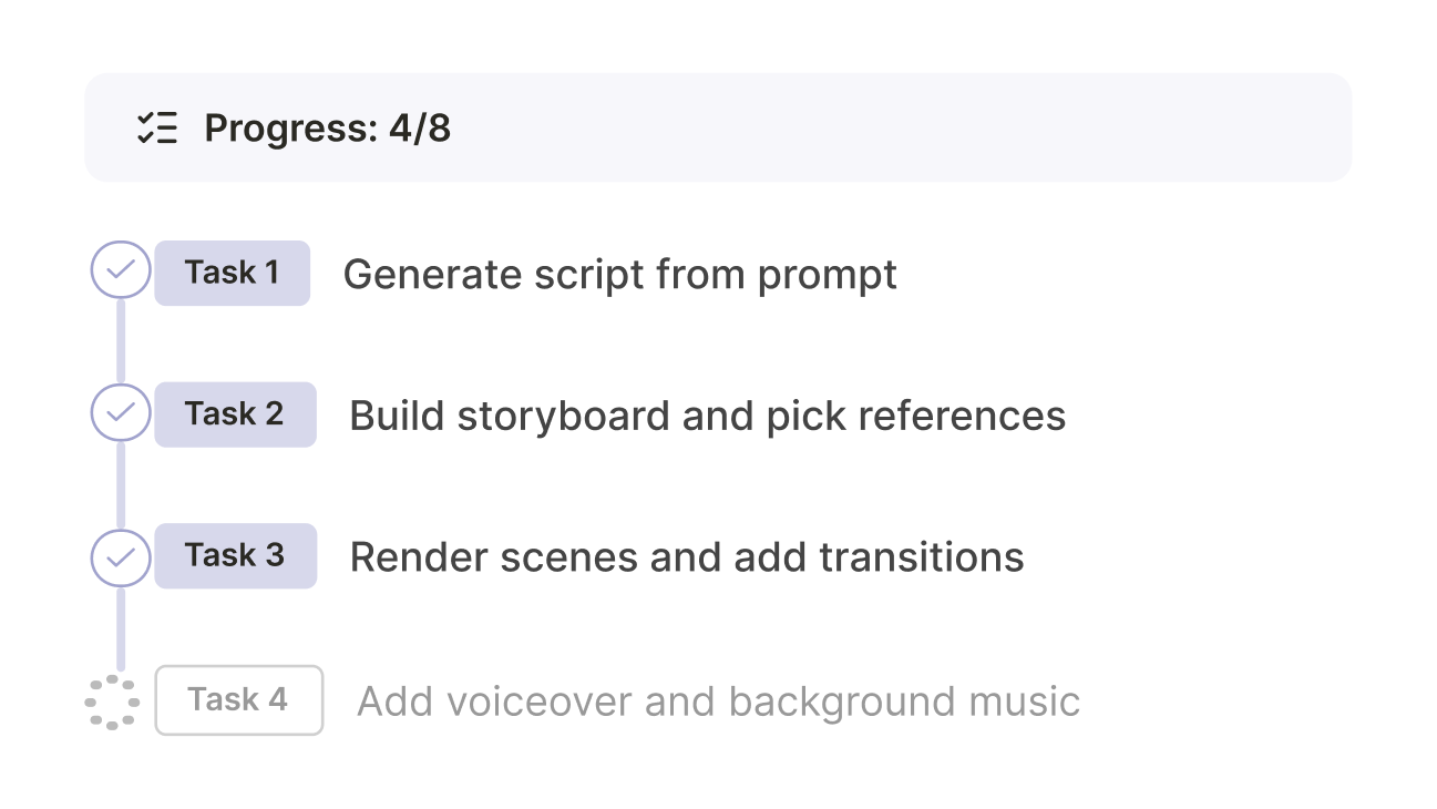 Pexo planning board with progress tasks
